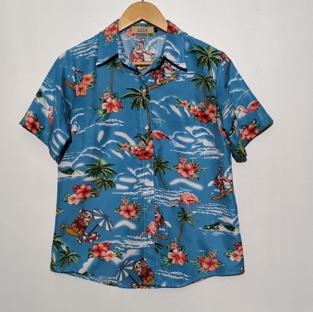 🔥 SSLR Women's Tropical Print Button Down Shirt Size S